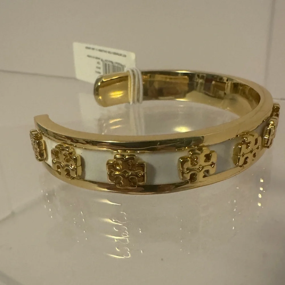 Tory Burch NWT Kira White Enamel & Gold-Toned Cuff Bracelet